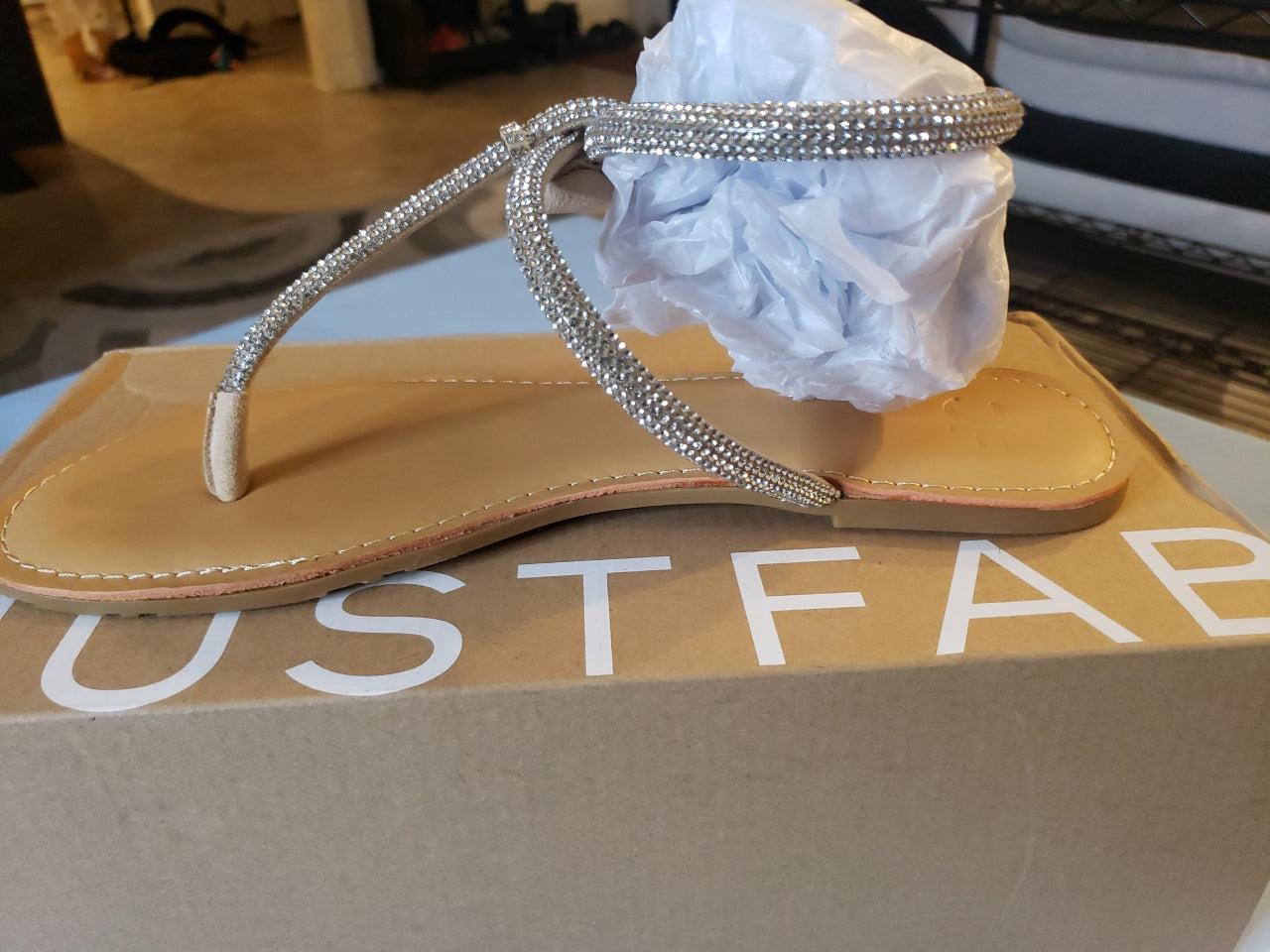 Justfab Women's Sandals, Ava Beige Embellished Size 8.5